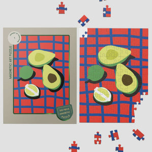 Avocado-themed magnetic puzzle with packaging on a white background