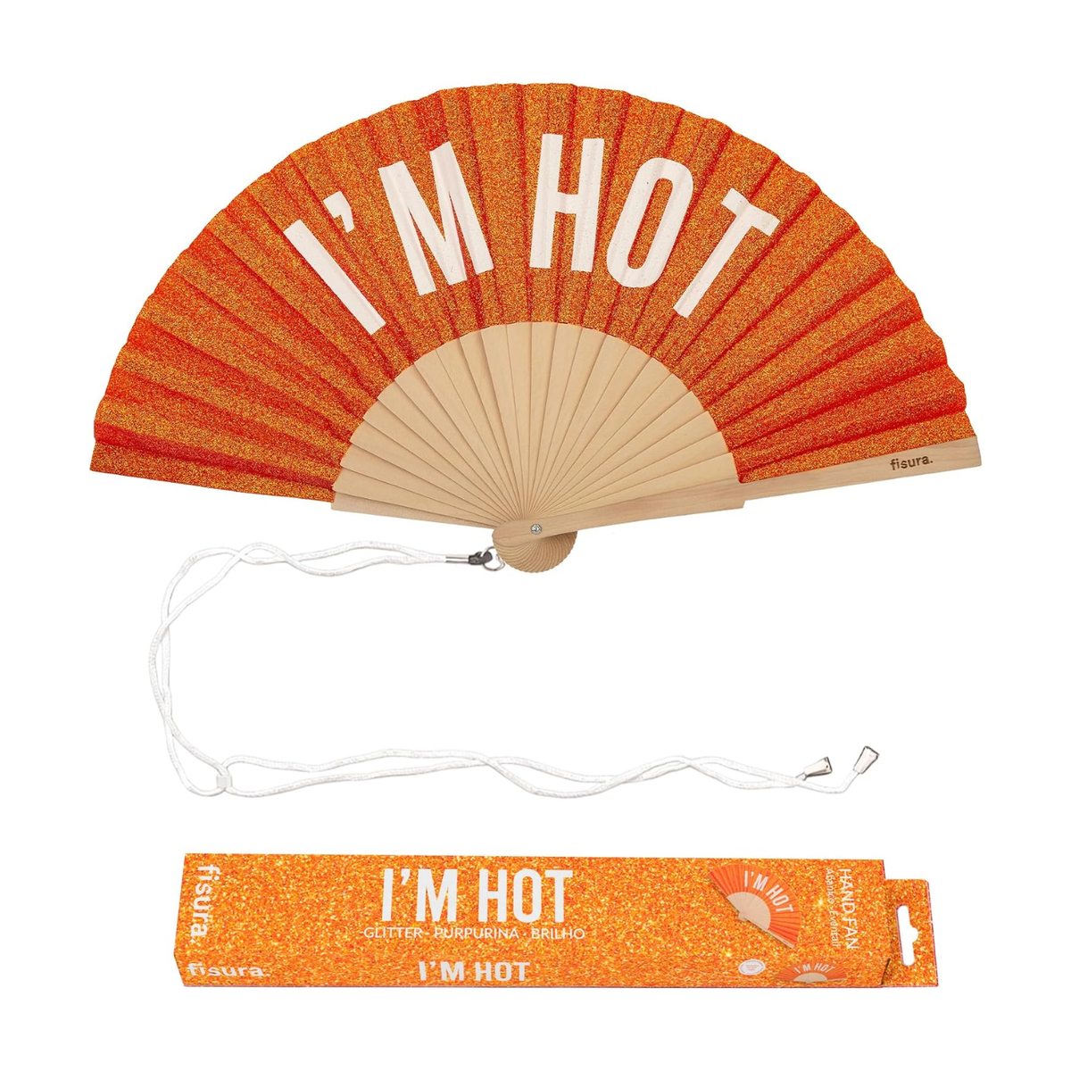 Fisura Hand Fan - Orange Glitter 'I'm Hot'