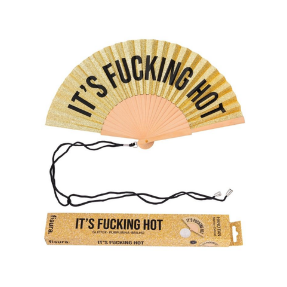 Fisura Hand Fan - Gold Glitter 'Its Fucking Hot’