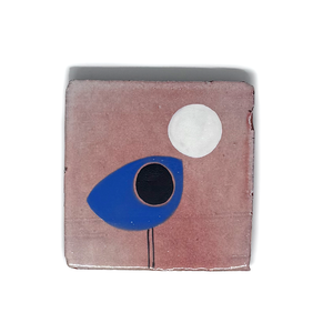 Klopper Single Bird with Moon Hand Painted Tile - Light Blue
