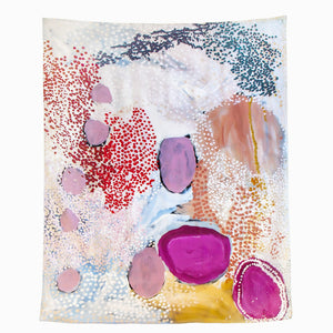 The One of Twelve Wilarra Silk Scarf by Mulyatingki Marney showcases earthy-toned patterns inspired by the Wilarra landscape in Western Australia. Recently, it gained global attention when French survivor Gisèle Pelicot wore it in court, symbolizing healing and solidarity. Gifted by Australia’s Older Women’s Network, the scarf connected her with the Martu community. Widely covered in the media, it highlights Indigenous artistry’s power in storytelling, resilience, and cultural unity.