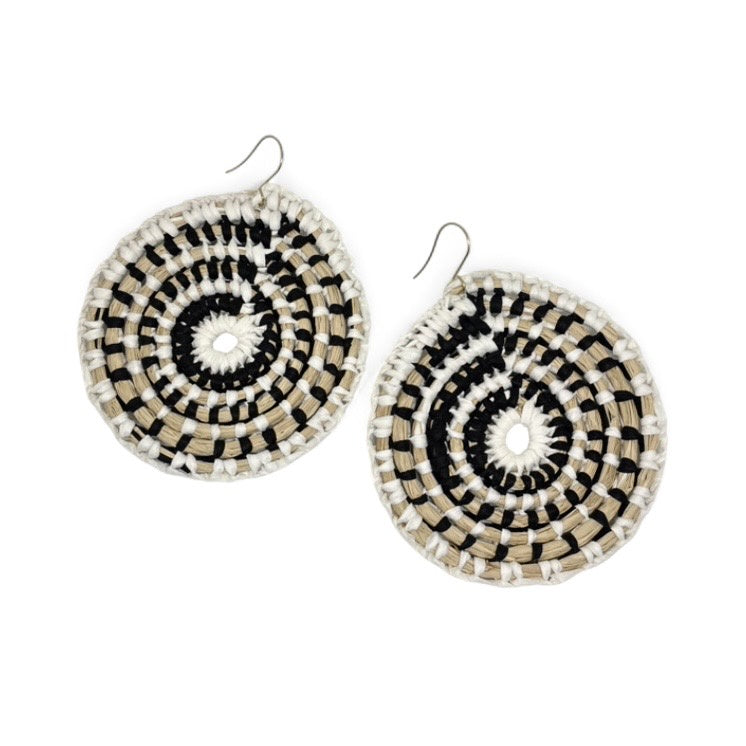 Gentle Designs Noongar Woven Earrings (Big) Black & White