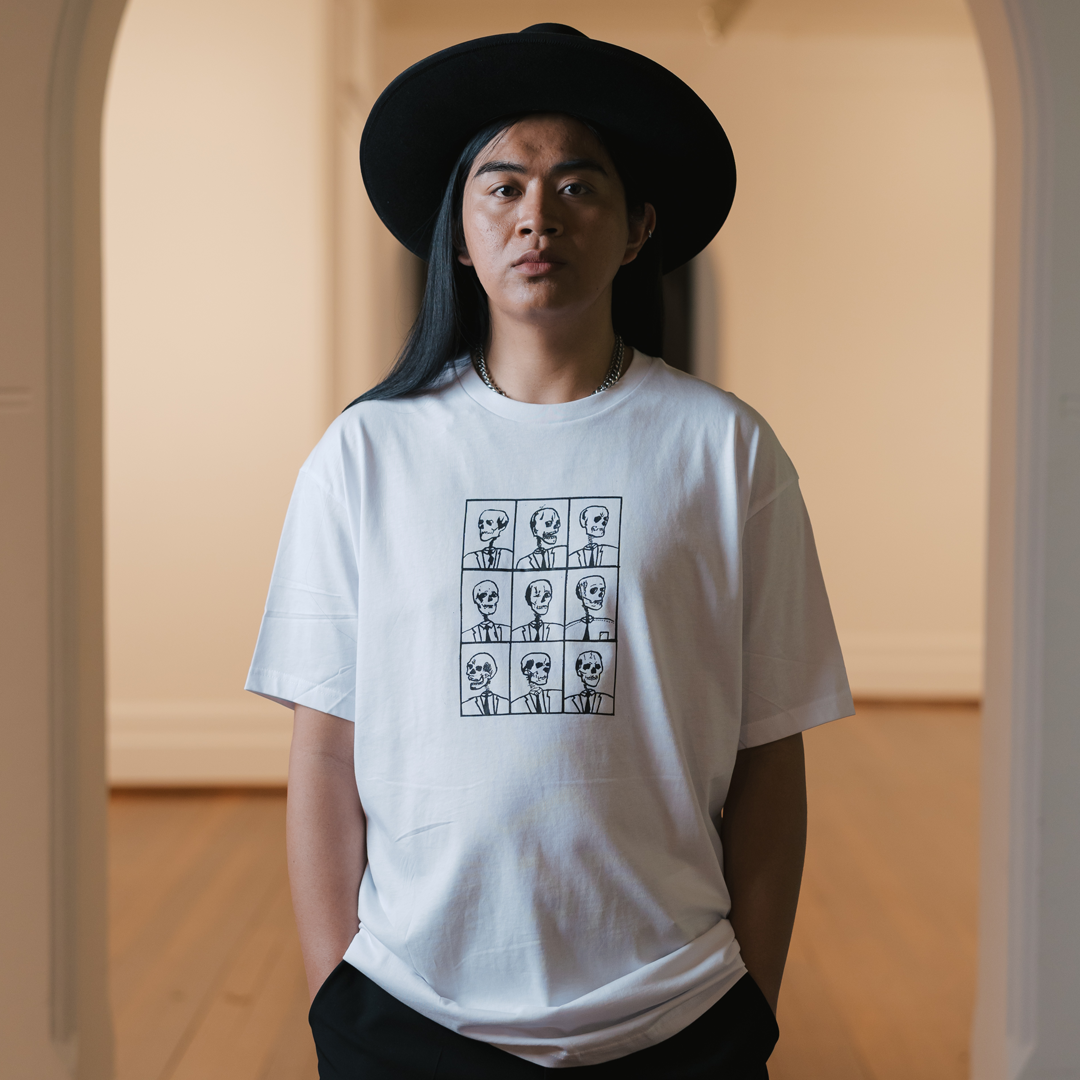 AGWA x NMTafe x Stormie Mills Tee - Comic Skeleton