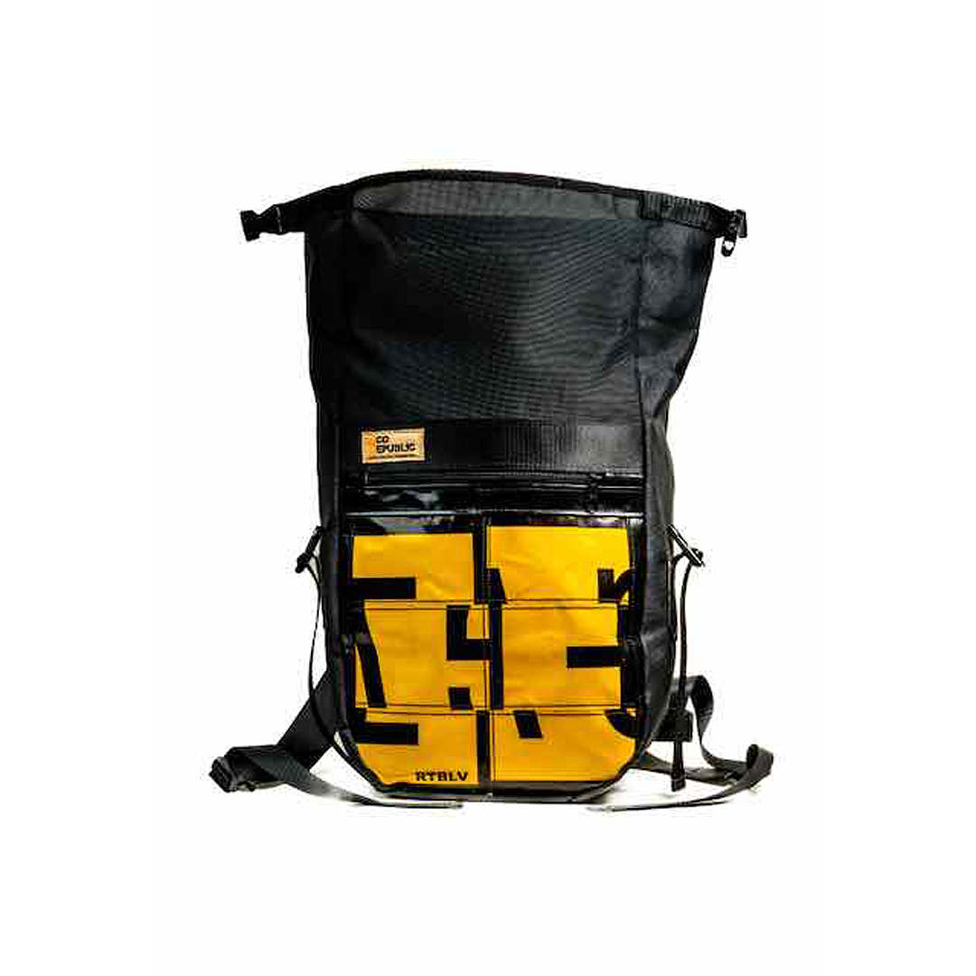 Ecorepublic Roll Top Expandable Backpack - Black/Yellow