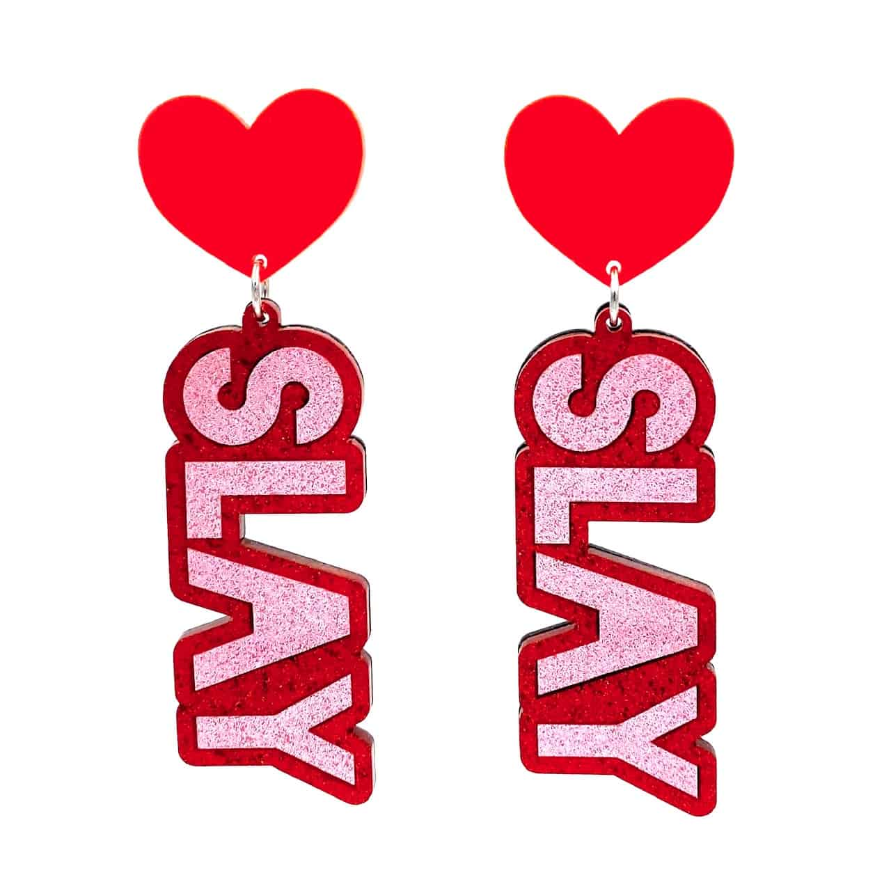 Haus of Dizzy Earrings Slay Pink/Red Glitter Large