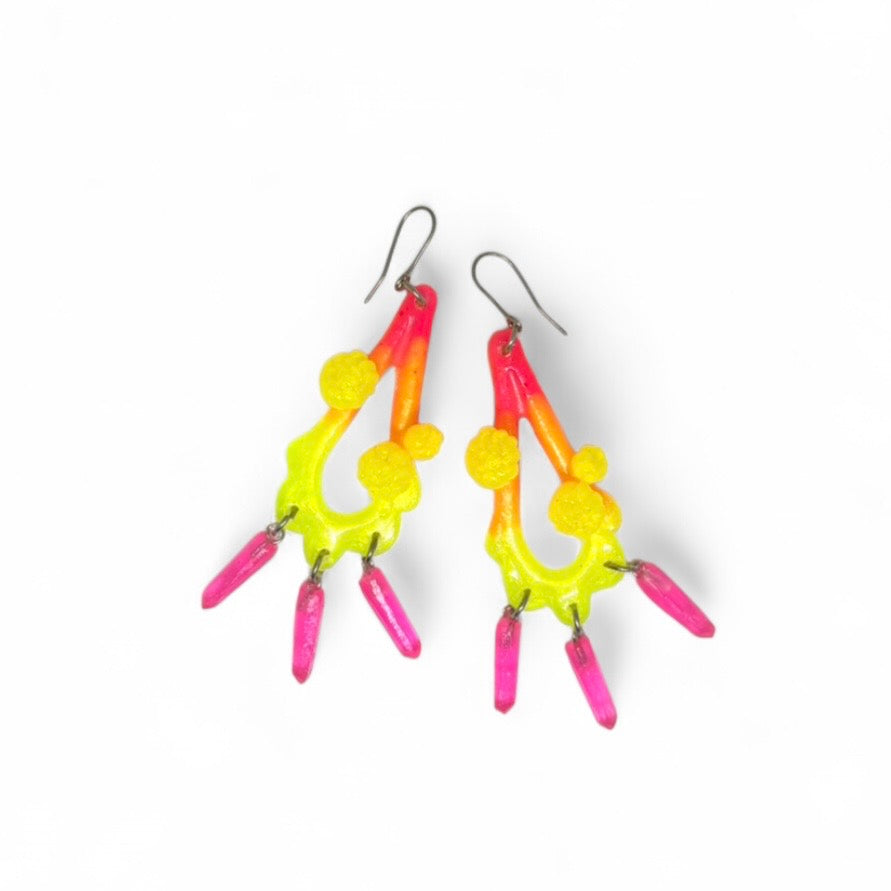 Kate Rohde Teardrop Frill Earrings - Fuschia & Yellow