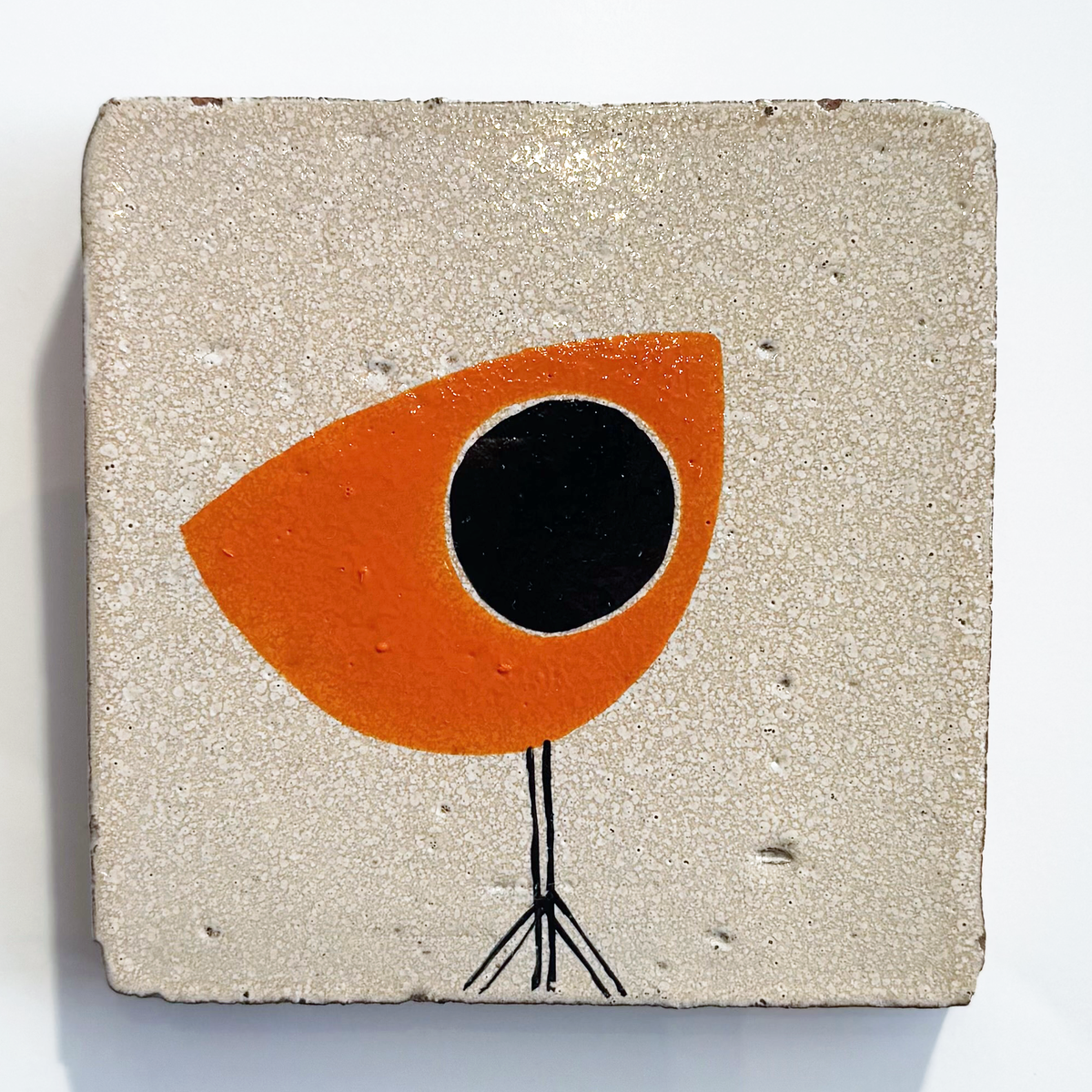 Klopper Single Bird Hand Painted Tile - Orange