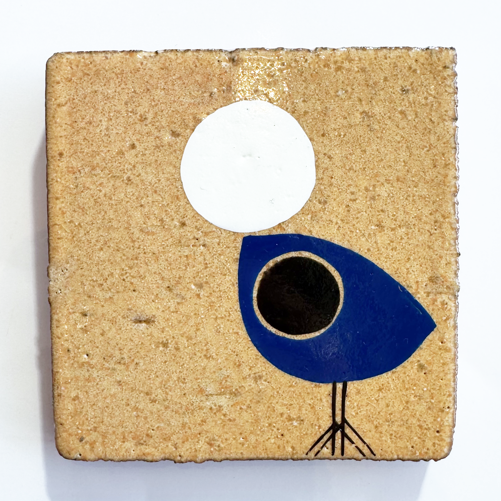 Klopper Single Bird with Moon Hand Painted Tile - Blue