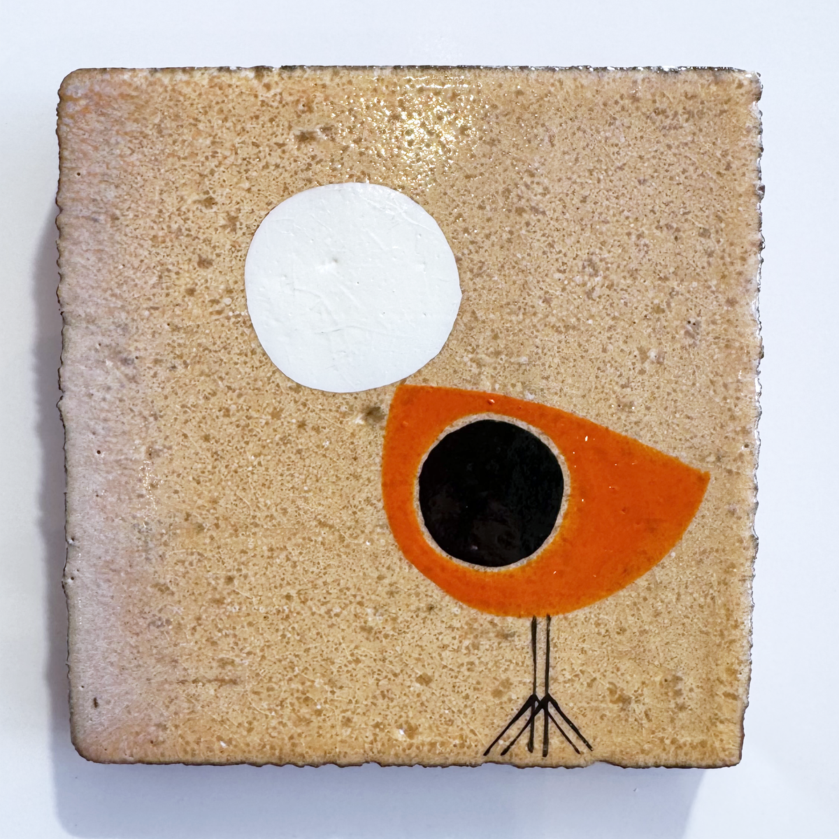 Klopper Single Bird with Moon Hand Painted Tile - Orange