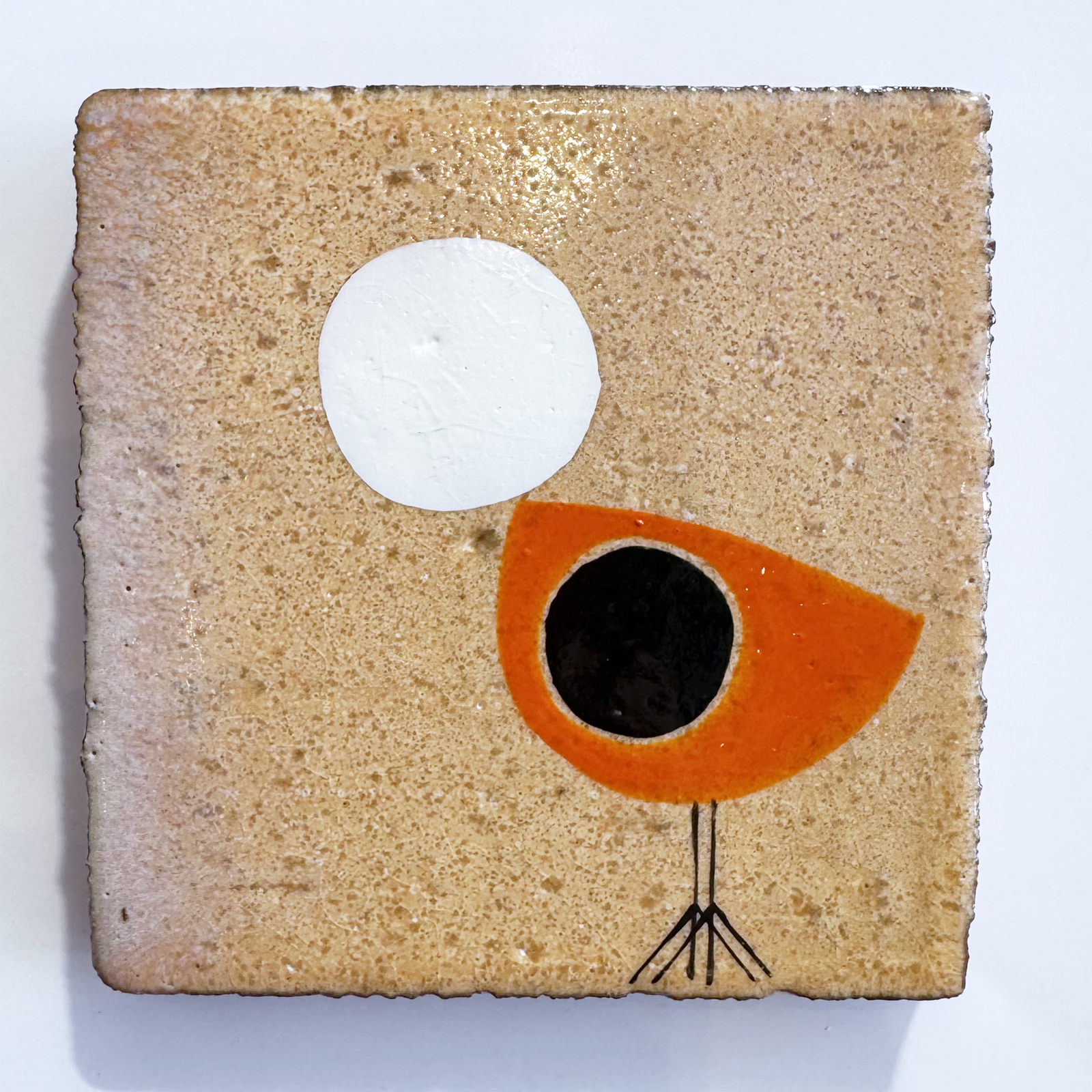 Klopper Single Bird with Moon Hand Painted Tile - Orange