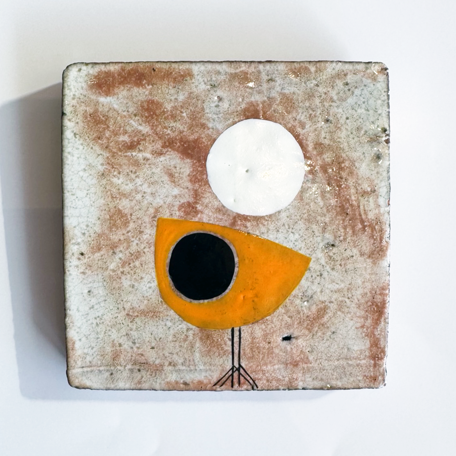 Klopper Single Bird with Moon Hand Painted Tile - Yellow