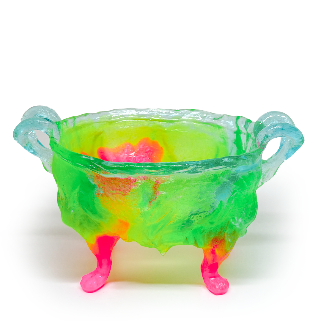 Kate Rohde Medium Paw Bowl - Lime/Aqua/Pink Foot