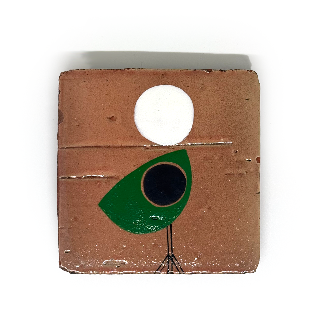 Klopper Single Bird with Moon Hand Painted Tile - Green