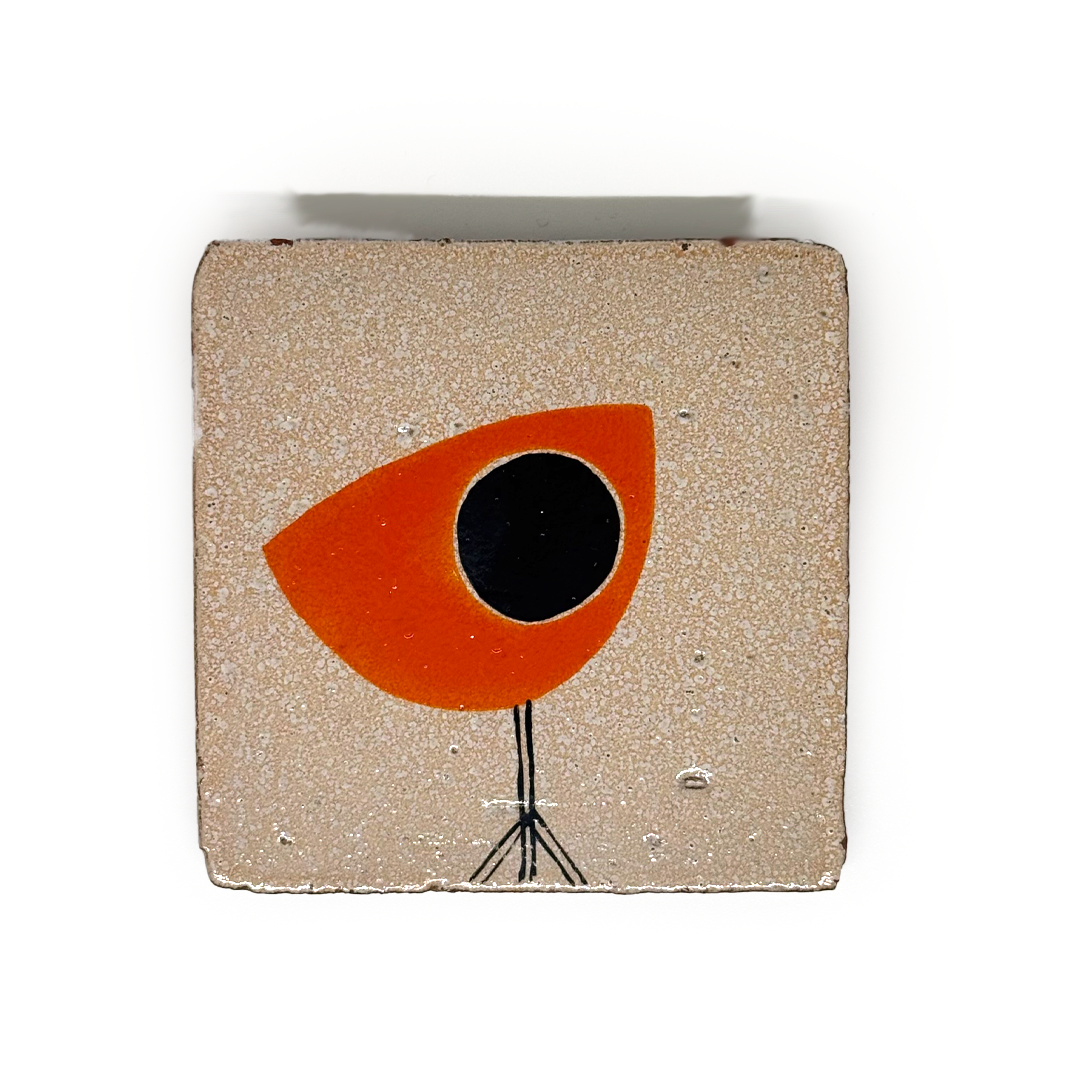 Klopper Single Bird Hand Painted Tile - Orange