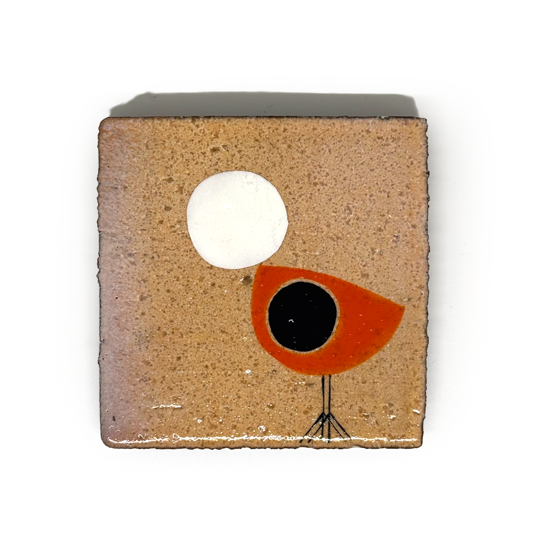 Klopper Single Bird with Moon Hand Painted Tile - Orange