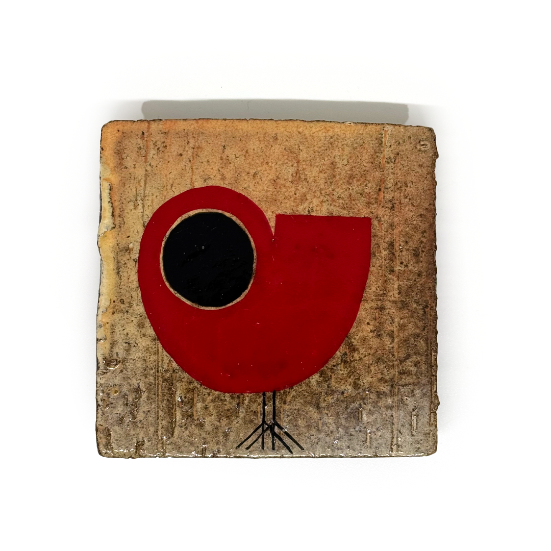 Klopper Single Bird Hand Painted Tile - Red