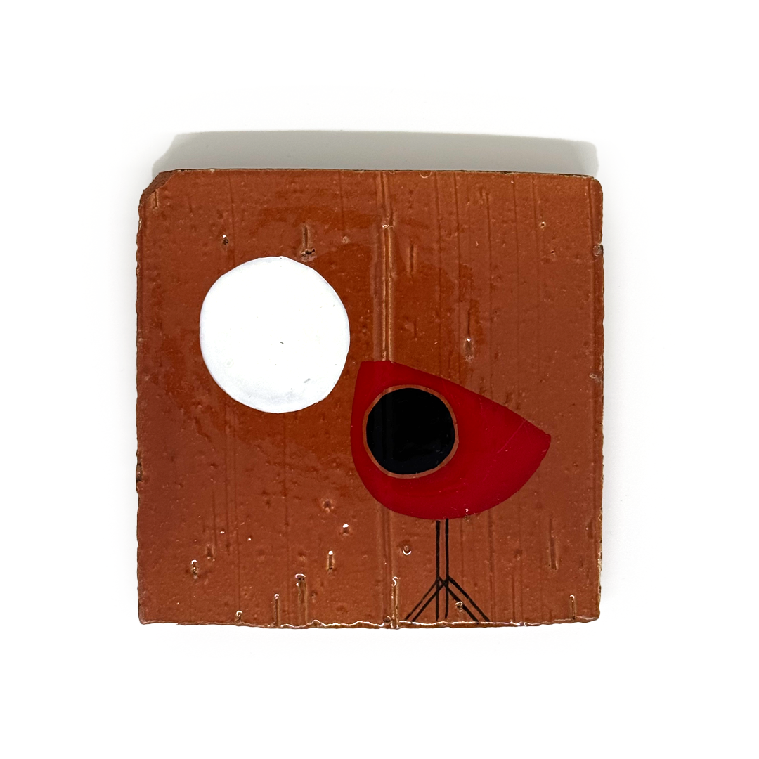 Klopper Single Bird with Moon Hand Painted Tile - Red