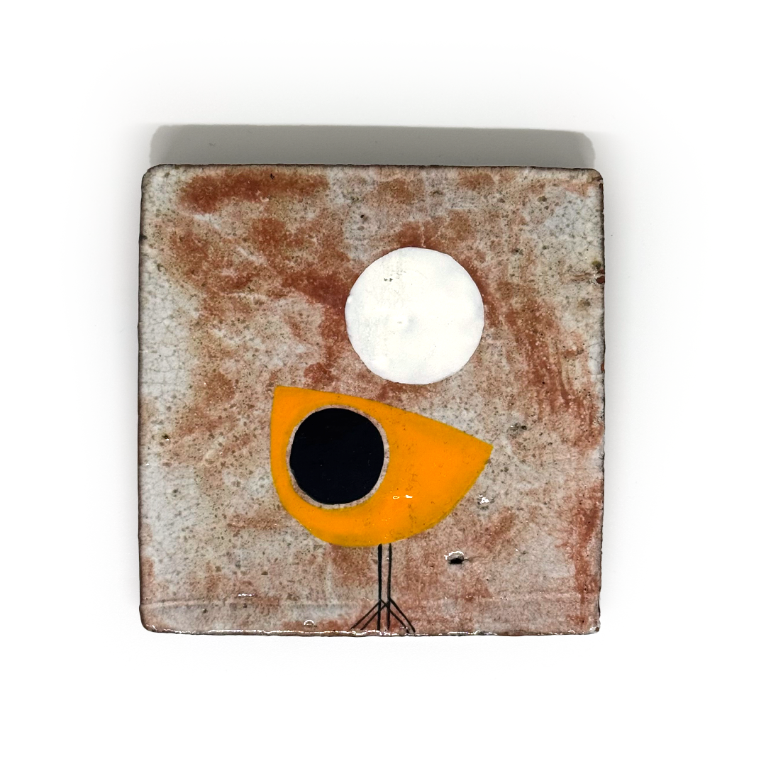 Klopper Single Bird with Moon Hand Painted Tile - Yellow