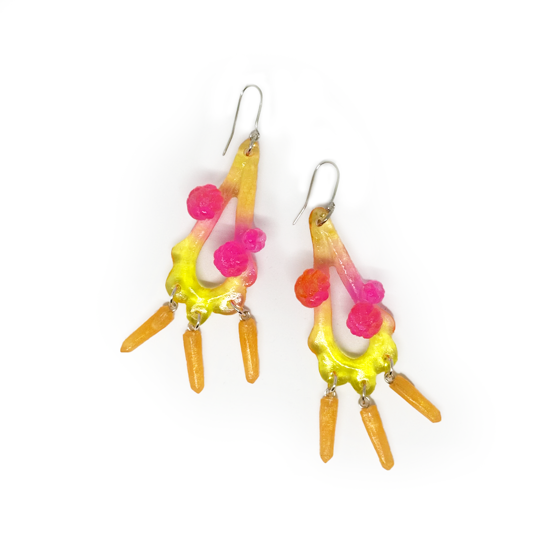 Kate Rohde Teardrop Frill Earrings - Mandarin/Pink/Yellow