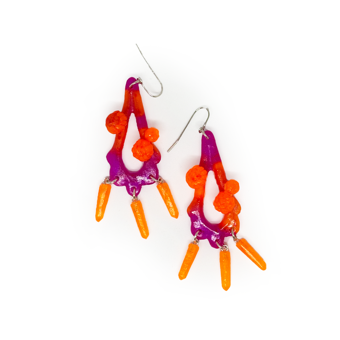 Kate Rohde Teardrop Frill Earrings - Tangerine/Violet