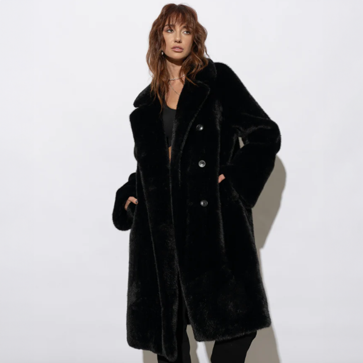 Mode & Affaire Willow Faux Fur Coat - Noir