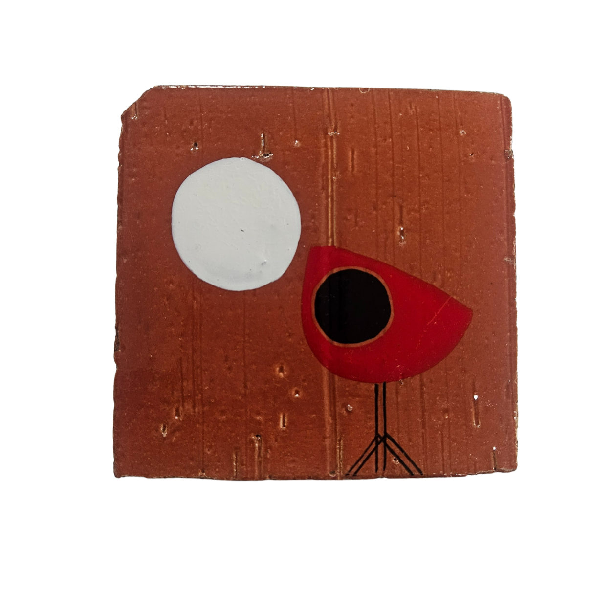 Klopper Single Bird with Moon Hand Painted Tile - Red