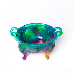 Kate Rohde Medium Paw Bowl - Teal Rainbow