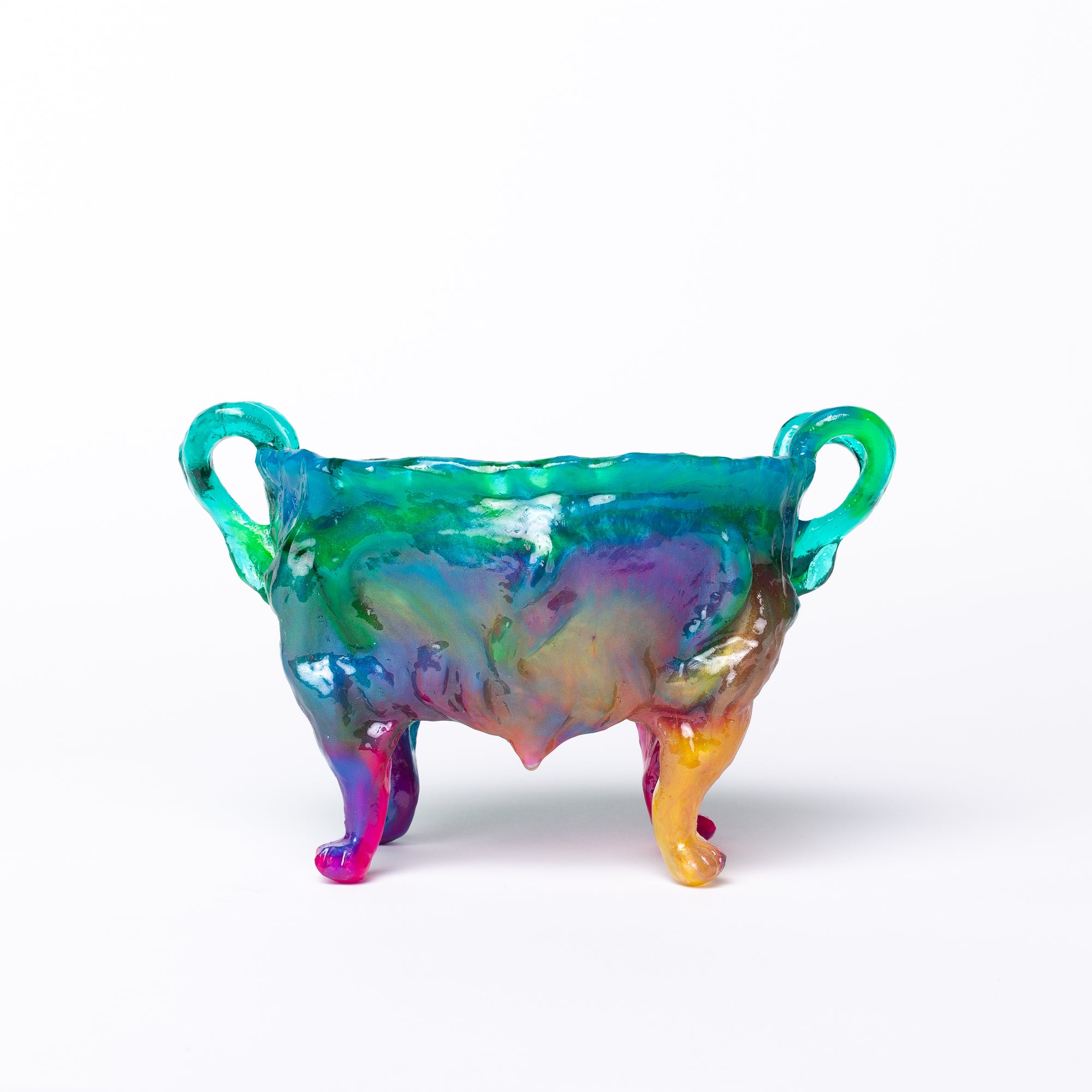 Kate Rohde Medium Paw Bowl - Teal Rainbow