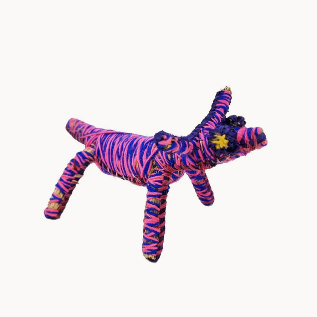 Tjanpi Papa (Dog) Sculpture by Tracey Yates - Pink/Purple