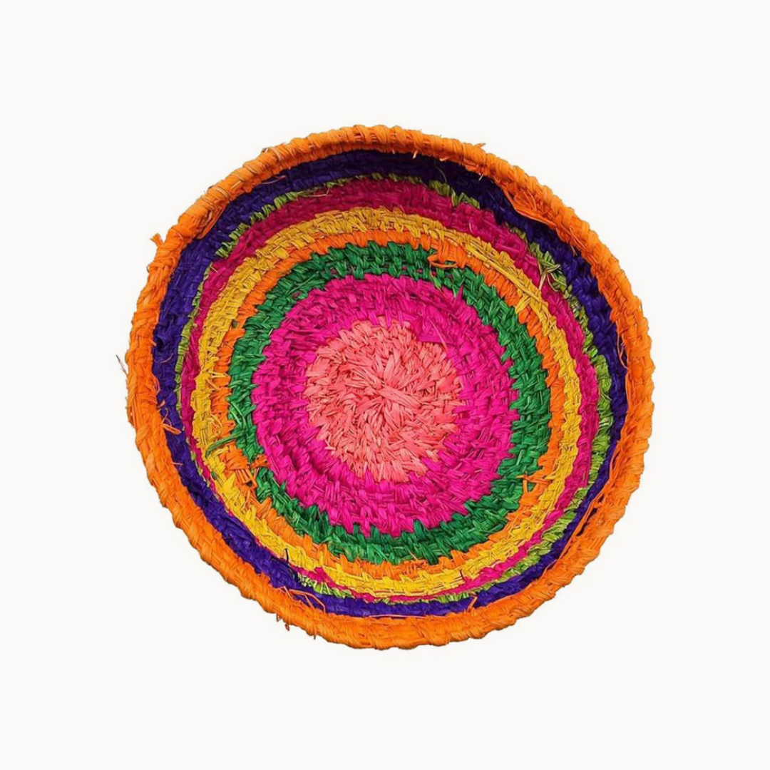 Tjanpi Desert Weavers Basket by Emily Cullinan D21cm x H7cm - Orange Multi