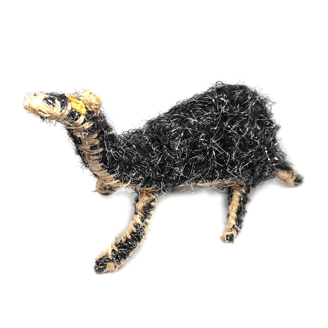Tjanpi Kamula (Camel) Sculpture by Kristabell Porter - Black Glitter