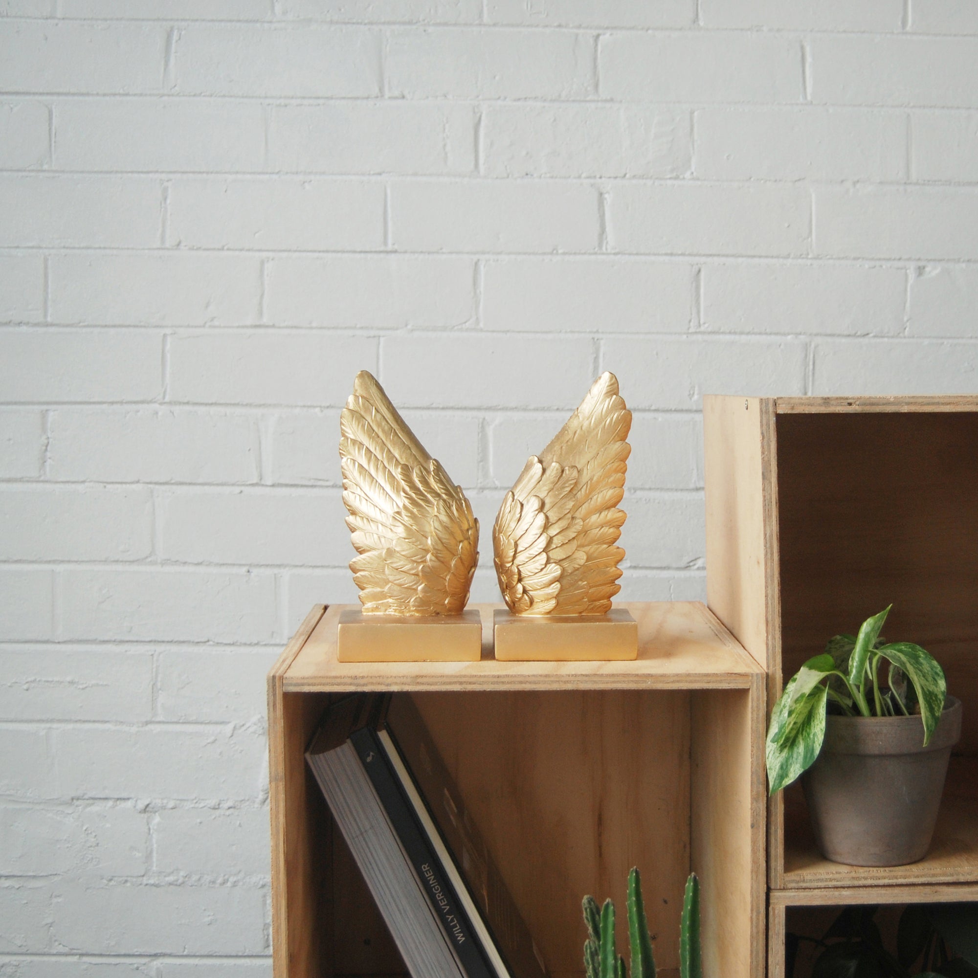 White Moose Wing Bookends - Gold