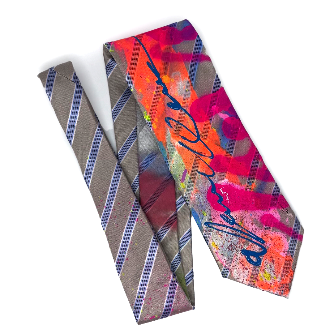 aka.artwear Spray-Painted Tie - Grey/Blue Striped