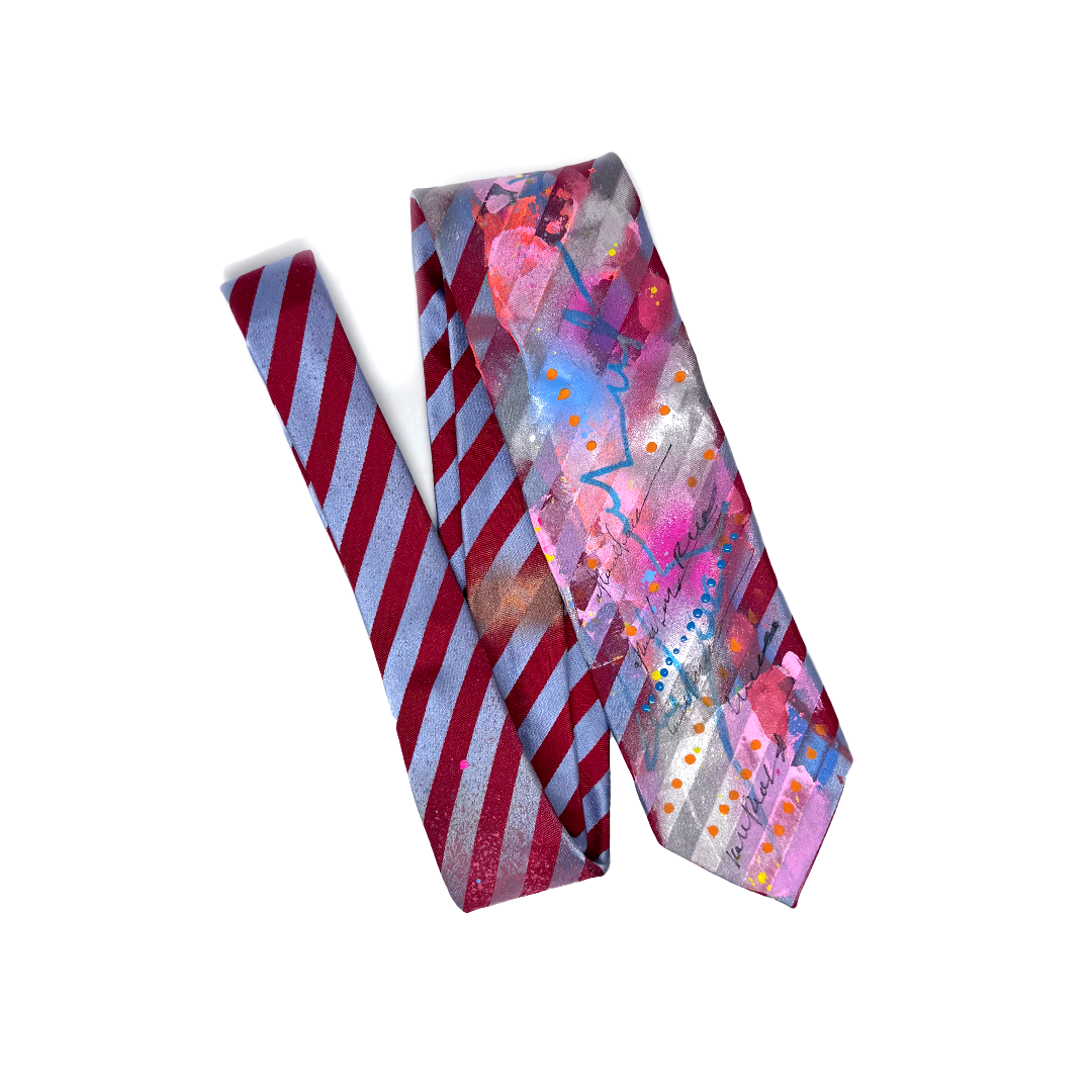 aka.artwear Spray-Painted Tie - Red/Blue Stripe