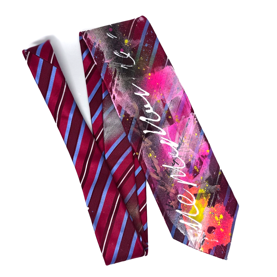 aka.artwear Spray-Painted Tie - Cherry/Light Blue Stripe