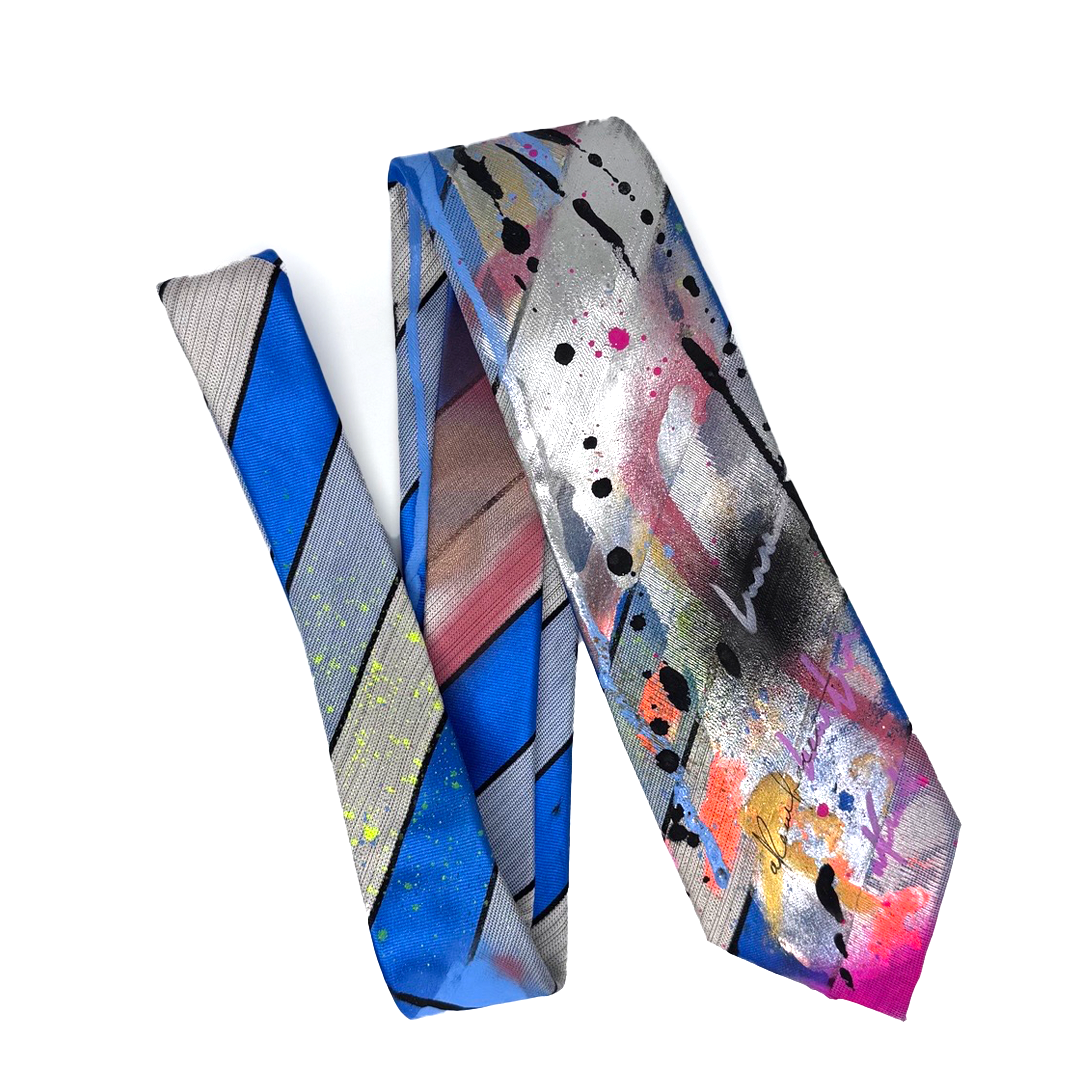 aka.artwear Spray-Painted Tie - Bright Blue Stripe
