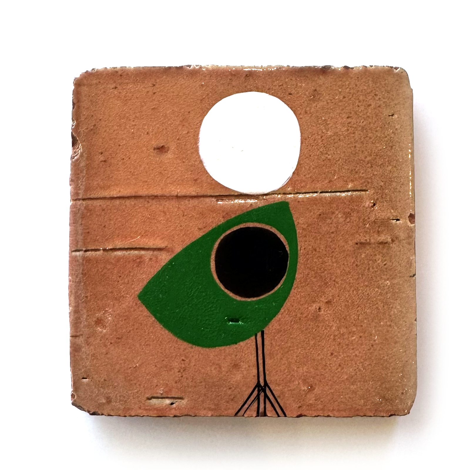 Klopper Single Bird with Moon Hand Painted Tile - Green