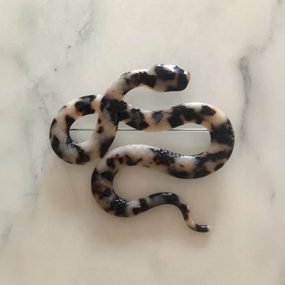 Animalia Tortoiseshell Snake Brooch Beige