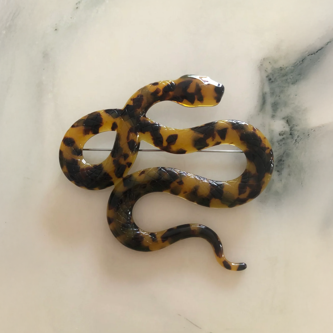 Animalia Tortoiseshell Snake Brooch Brown