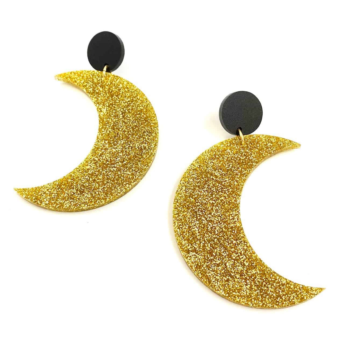 Haus of Dizzy Earrings Crescent Moon Gold Glitter