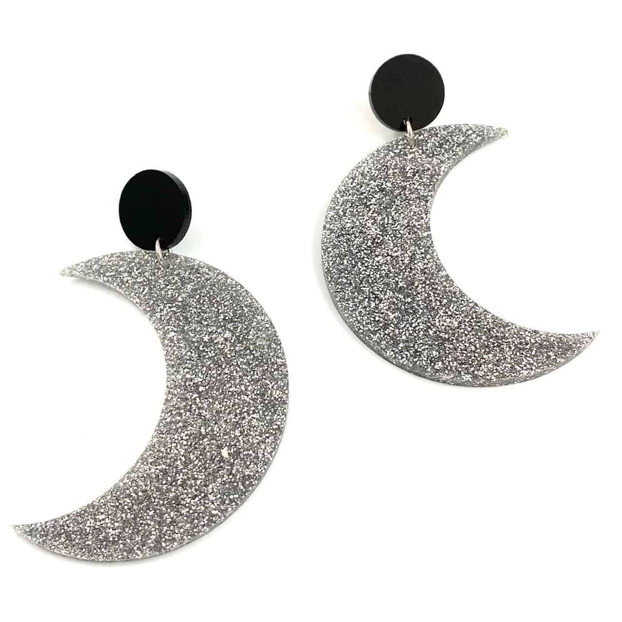 Haus of Dizzy Earrings Crescent Moon Silver Glitter