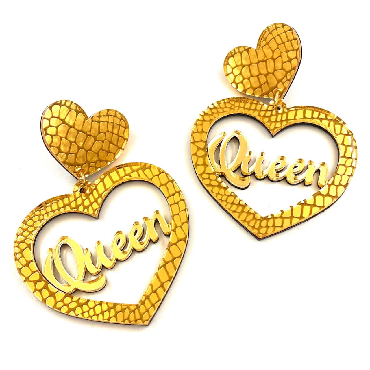 Haus of Dizzy Earrings Croc Queen Mirror Heart Gold