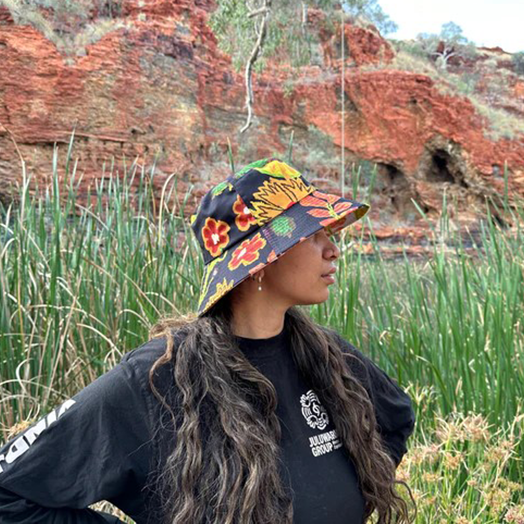 Juluwarlu Group Reversible Bucket Hat - Mrs Read (Native Flowers and Fruits)