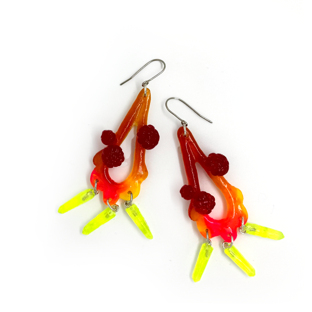 Kate Rohde Teardrop Frill Earrings - Ruby/Yellow