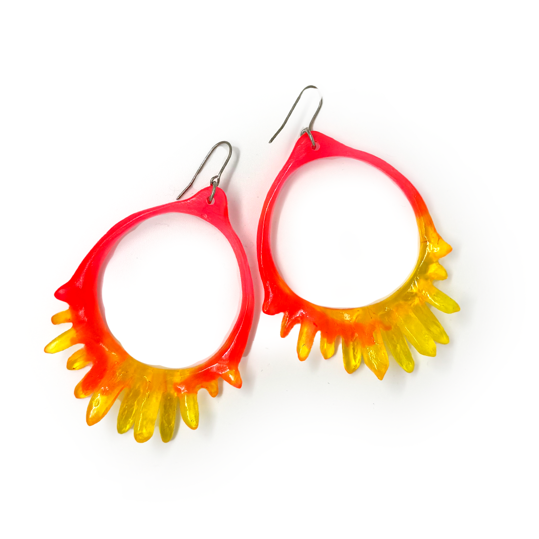 Kate Rohde Large Crystal Hoop Earrings - Coral/Yellow