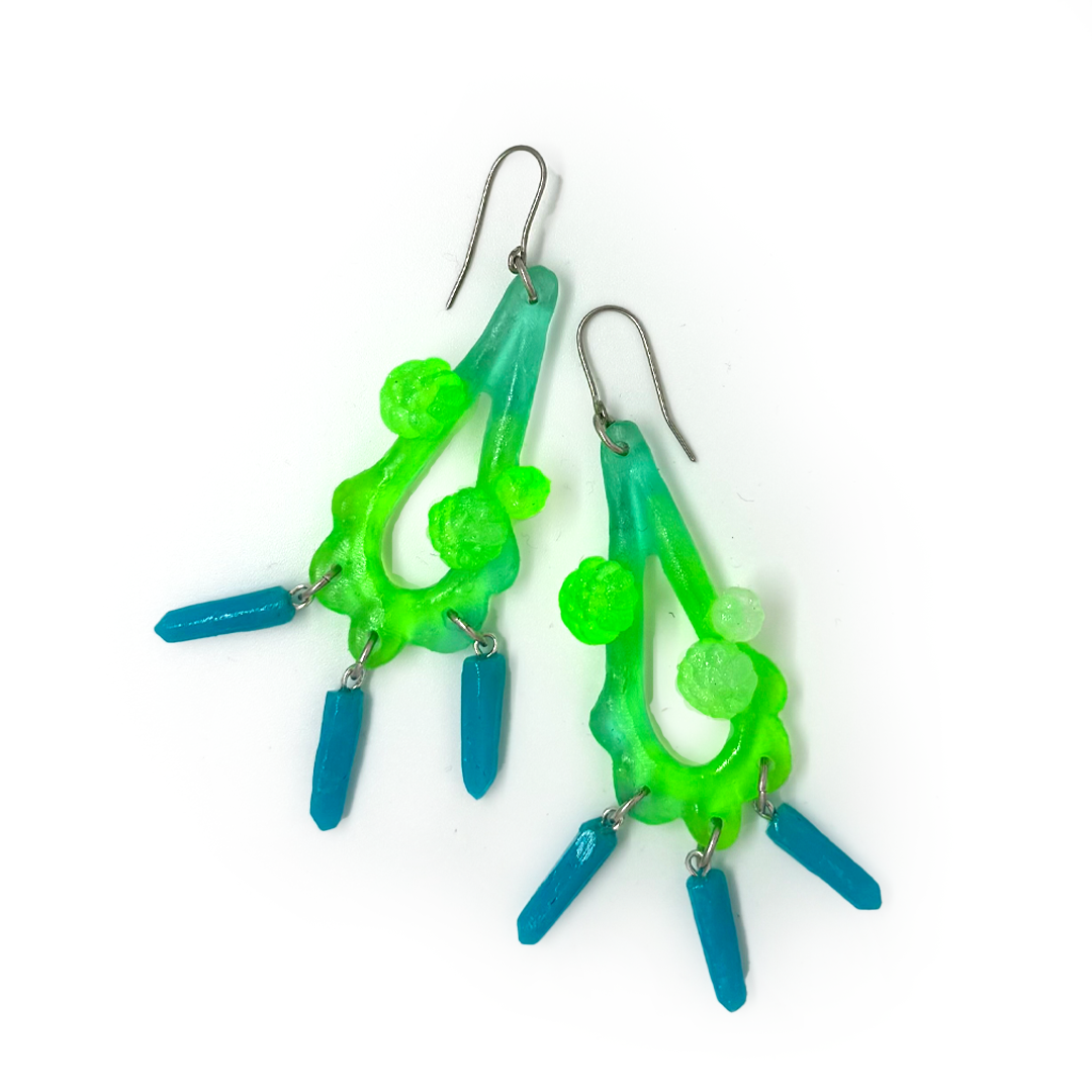 Kate Rohde Teardrop Frill Earrings - Lime/Blue