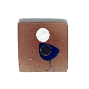 Klopper Single Bird with Moon Hand Painted Tile - Blue