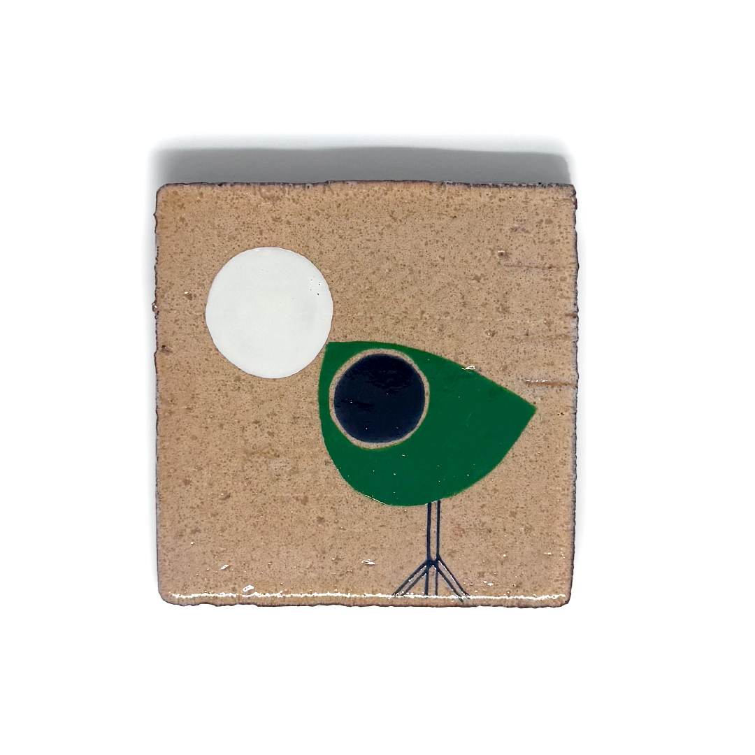 Klopper Single Bird with Moon Hand Painted Tile - Green