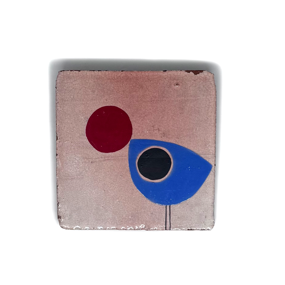 Klopper Single Bird with Moon Hand Painted Tile - Light Blue