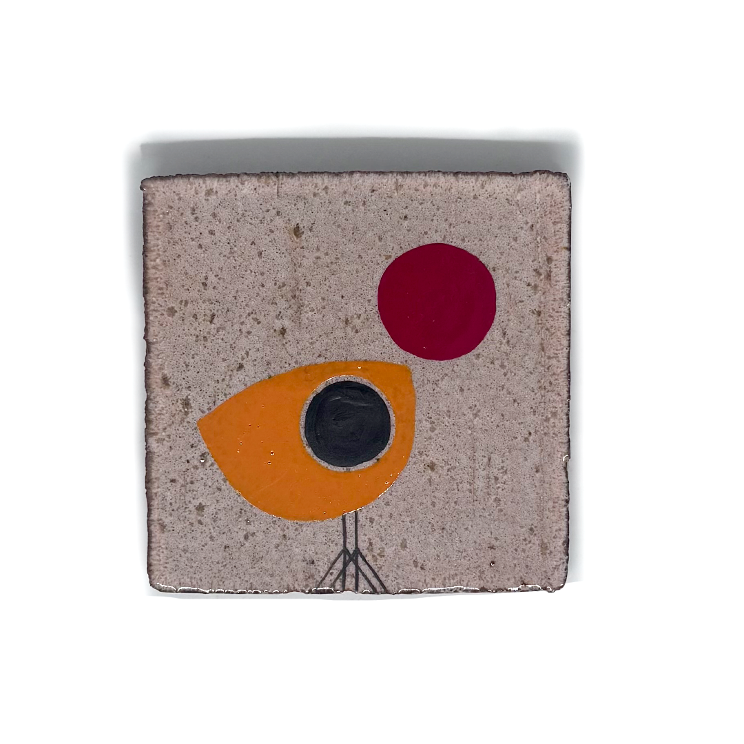 Klopper Single Bird with Moon Hand Painted Tile - Orange